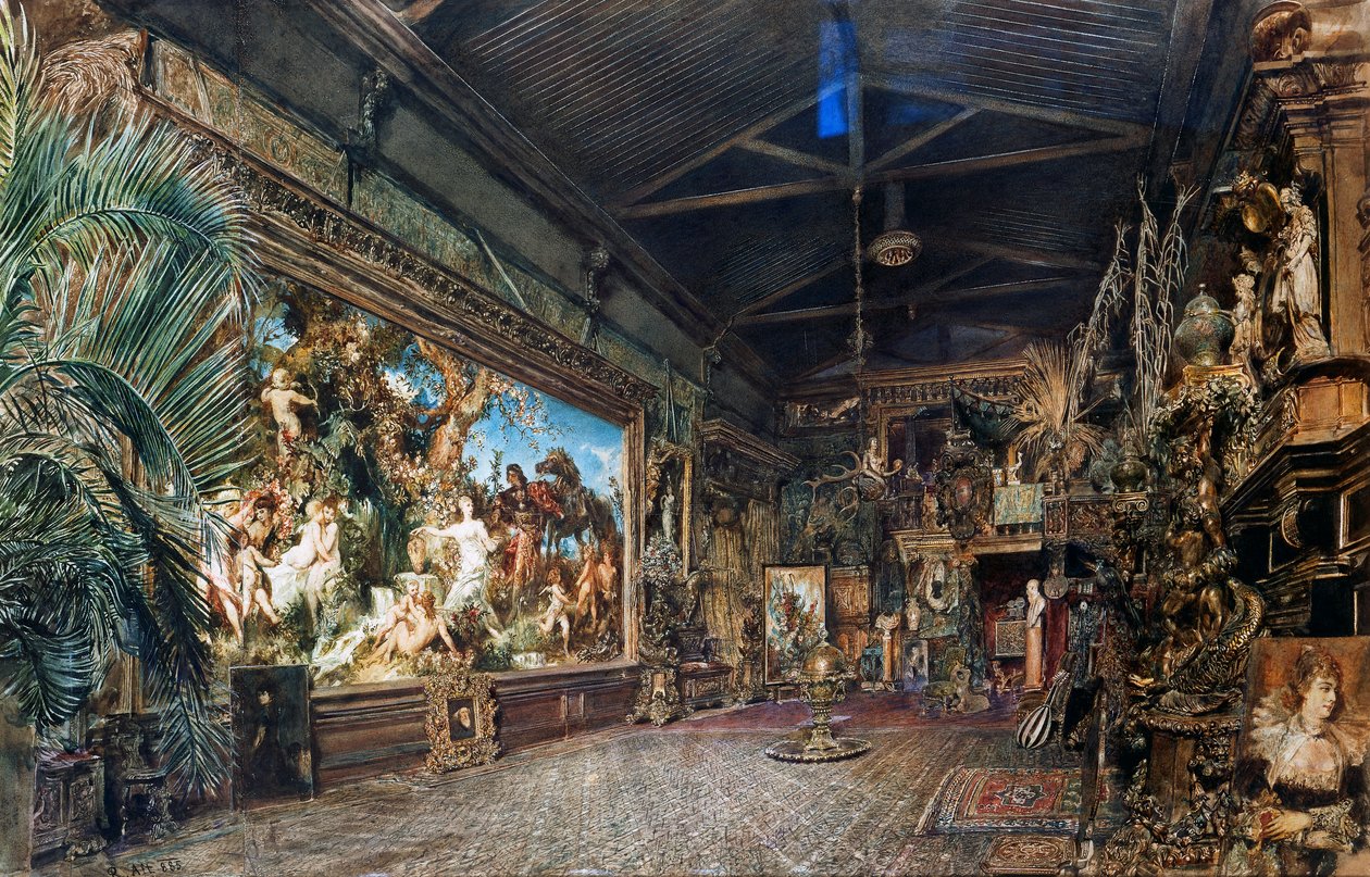 Hans Makart stúdiója aukció előtt alkotó: Rudolf von Alt