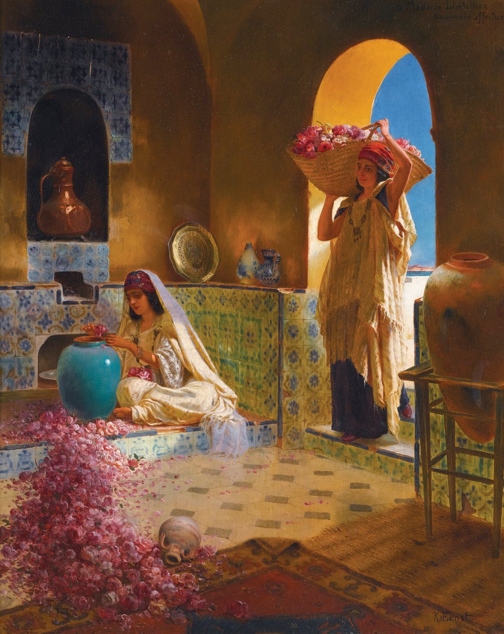Les parfumeuses - A parfümkészítők - Rudolf Ernst (1854-1932). Olaj, fa Méret: 55,5x45 cm Magángyűjtemény alkotó: Rudolphe Ernst