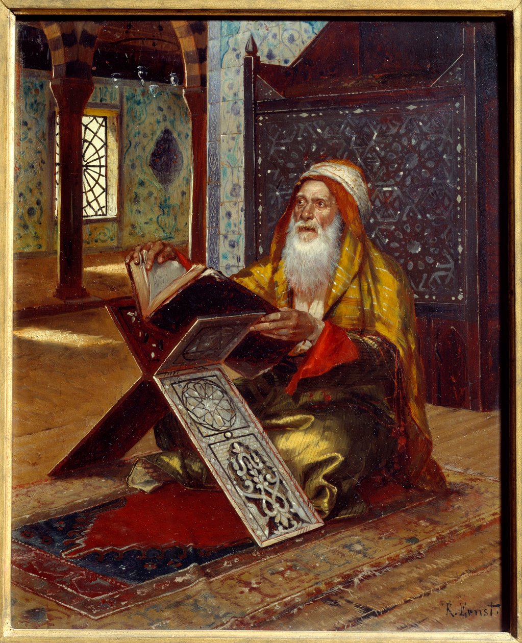 Az íróasztal Egy imám a Koránt olvassa. Rudolph (vagy Rudolphe) Ernst festménye (1854-1932) 19. századi Nantes, Musee des Beaux Arts alkotó: Rudolphe Ernst