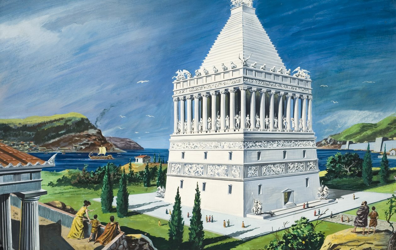A halikarnasszoszi mauzóleum, Kr. e. 353-ban készült el (gouache, papír) alkotó: Ruggero Giovannini