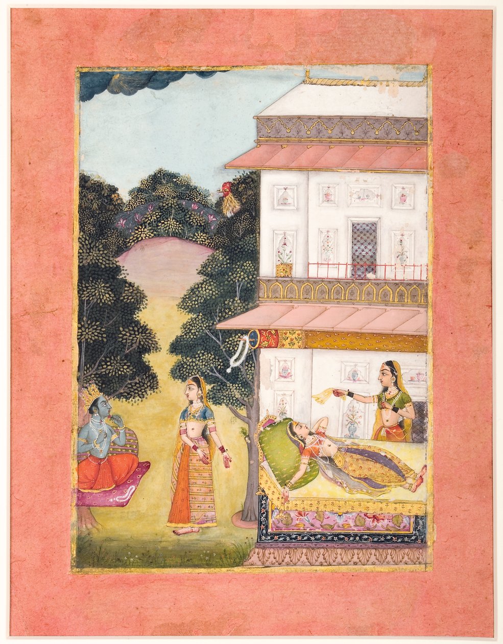 Radha fenyők, 1685 (átlátszatlan wc és arany papíron) alkotó: Ruknudin of Bikaner