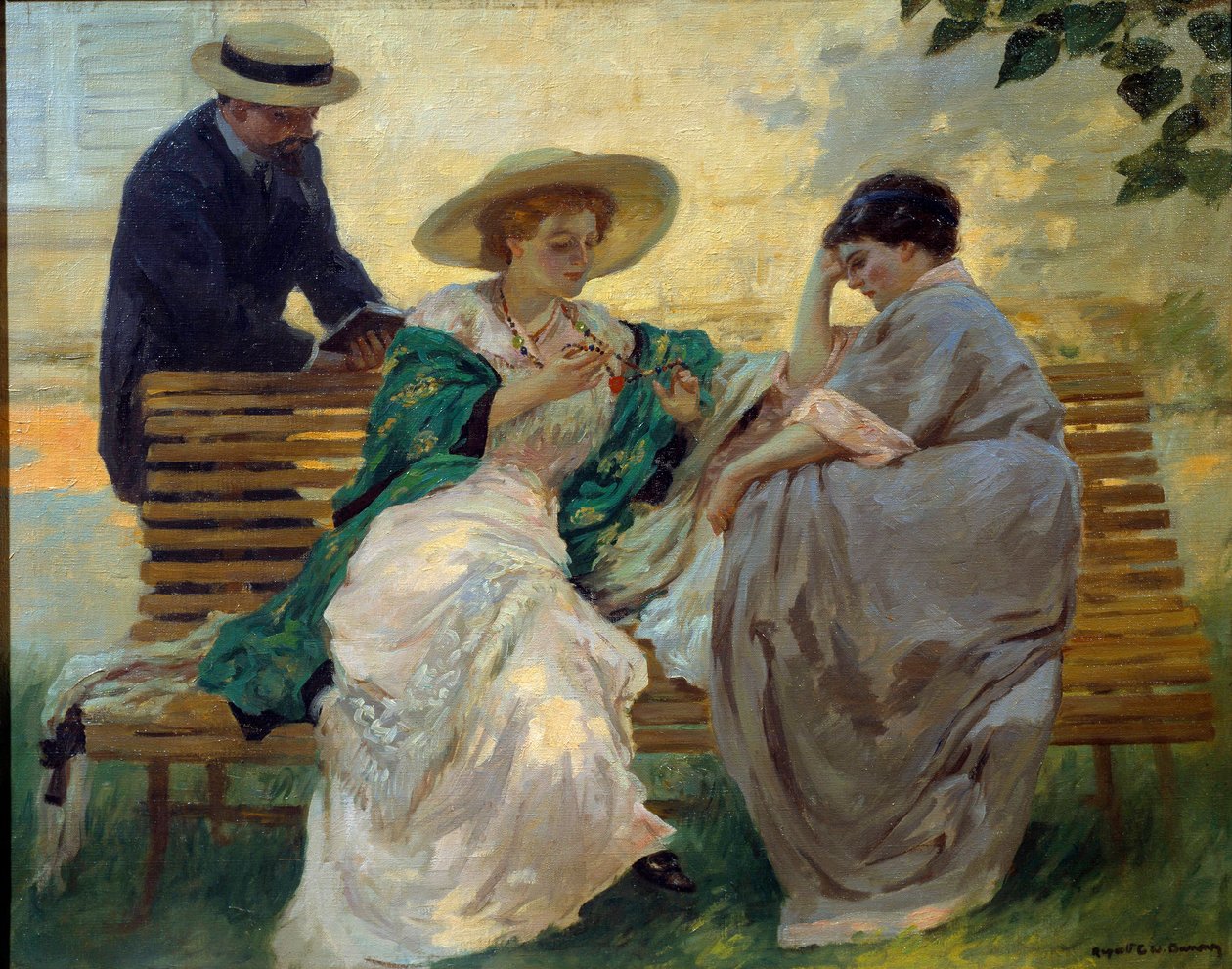 Jó idő: „A beszéd” Burzsoá felolvasás egy padon, Rupert Bunny (1864-1947) 1885 alkotó: Rupert Charles Wolston Bunny