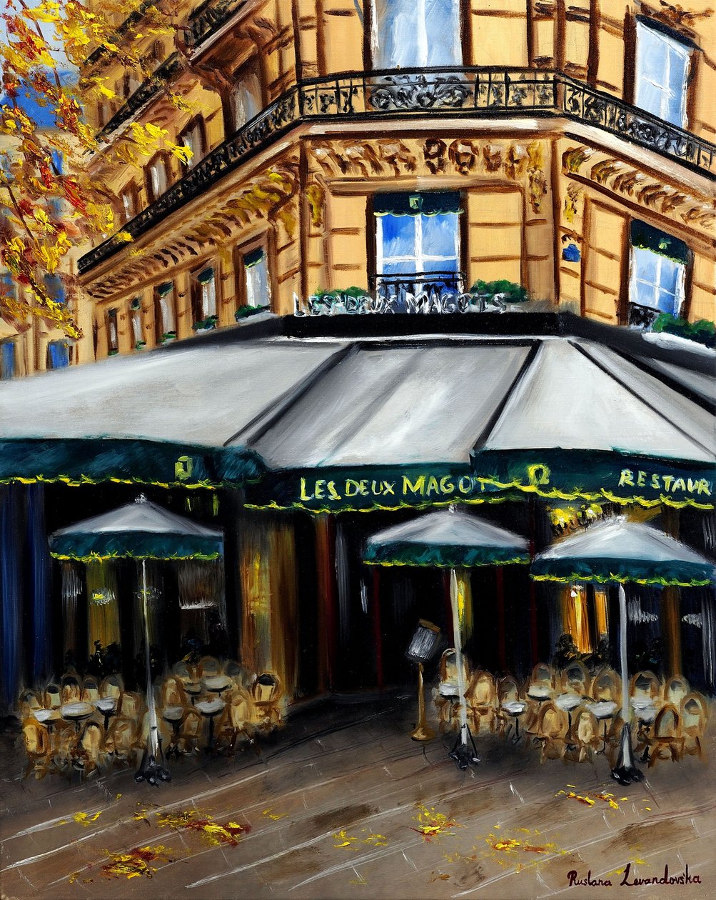 Ősz Les Deux Magots-ban Párizs, 2023 (olaj, vászon) alkotó: Ruslana Levandovska