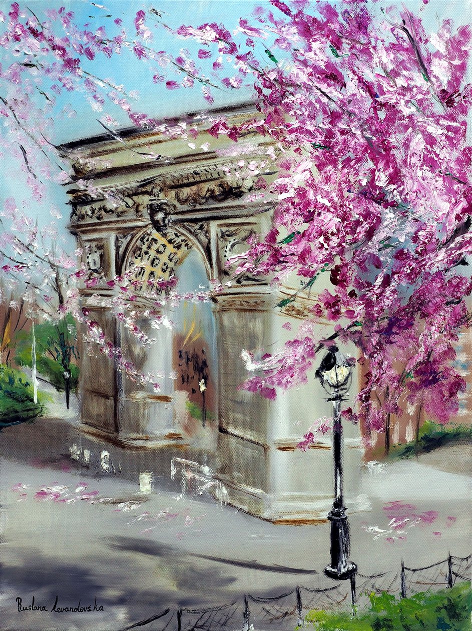 Cherry Blossoms at Washington Square Park New York, 2022 (olaj, vászon) alkotó: Ruslana Levandovska