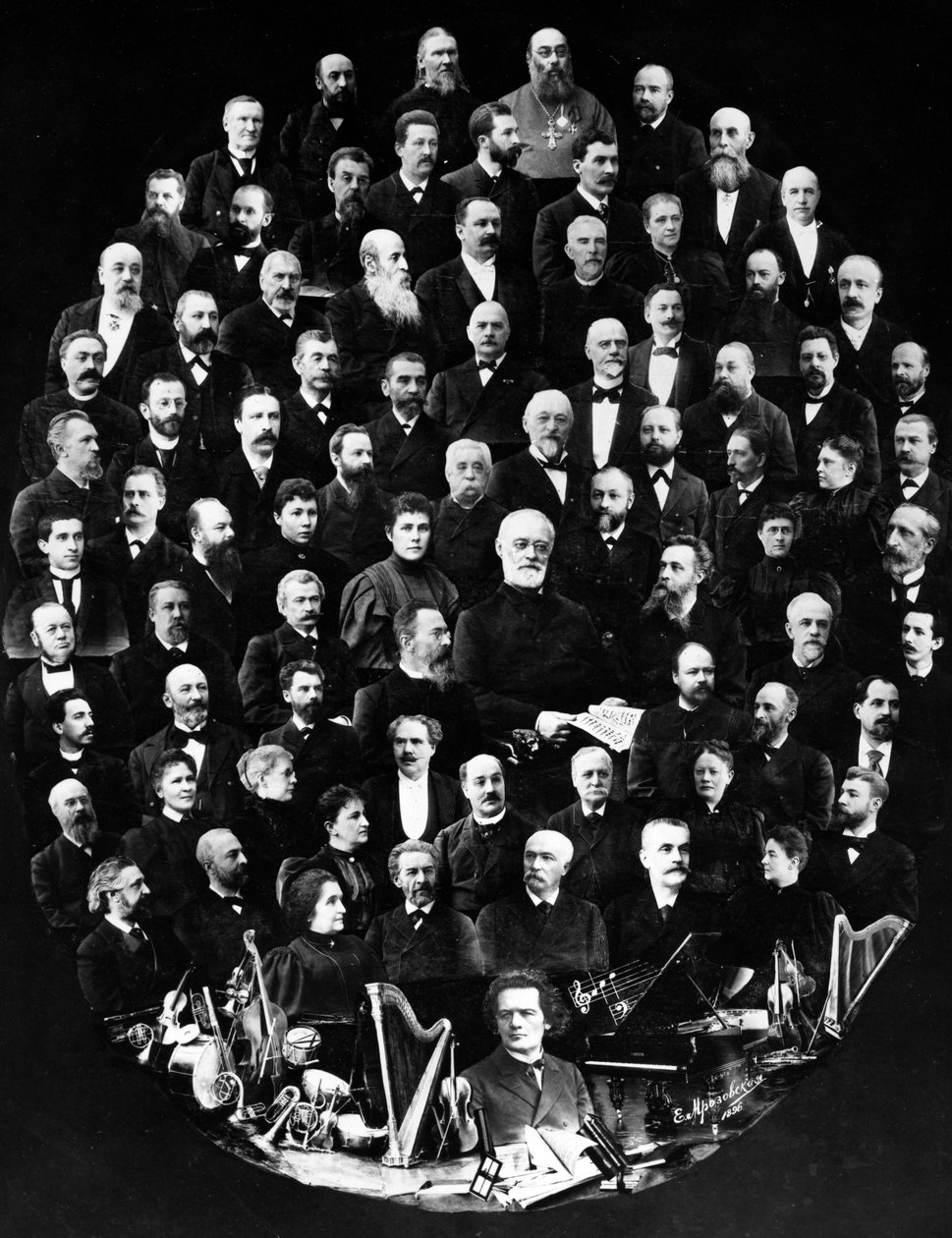 Portrémontázs a Szentpétervári Konzervatórium, Oroszország legrégebbi zeneakadémiájának tanárairól, 1896 alkotó: Russian Photographer
