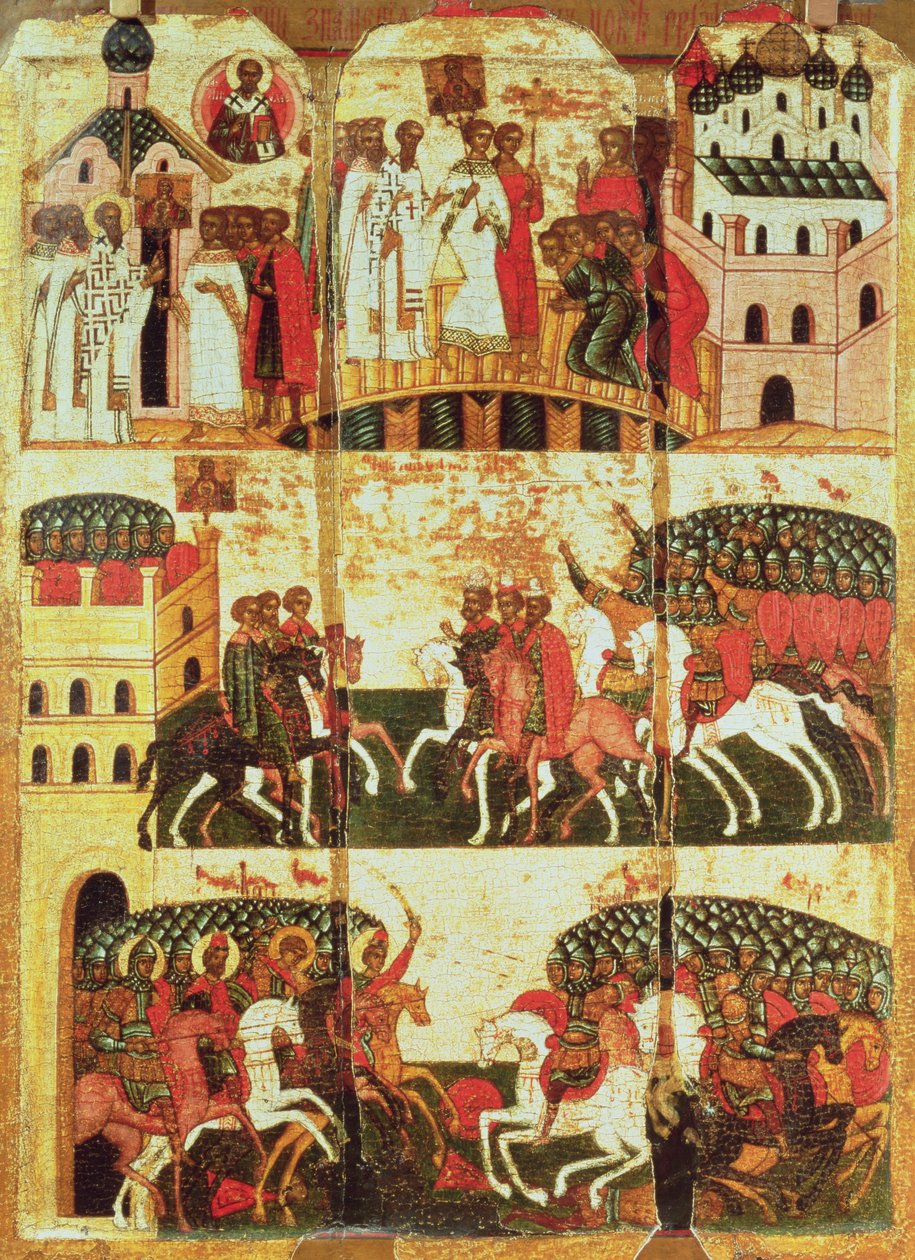 Csata a novgorodiak és a szuzdaliak között (tempera a panelen) alkotó: Russian School