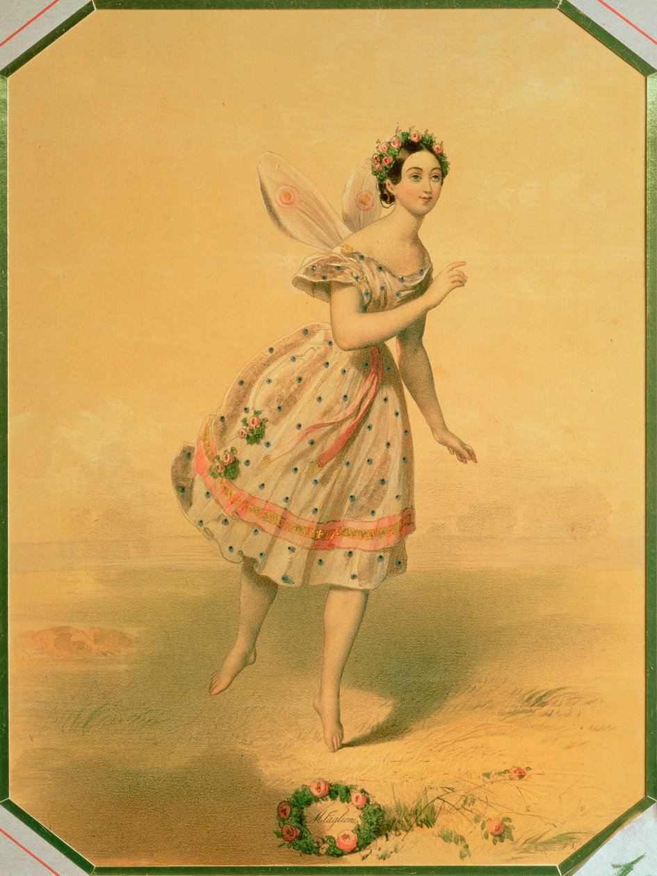 Maria Taglioni táncosnő (1804-84) a „Sylphides” balettben, 1840-es évek (színes ceruza papíron) alkotó: Russian School