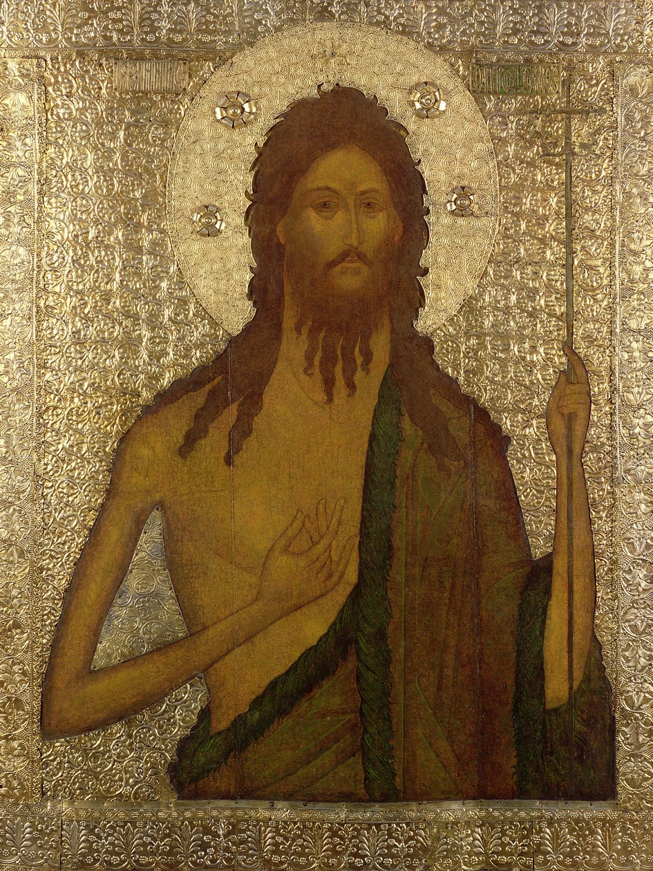 Előfutár Szent János ikonja, Moszkvai Iskola, 1560-as évek (tempera és ezüst aranyozott a táblán) alkotó: Russian School