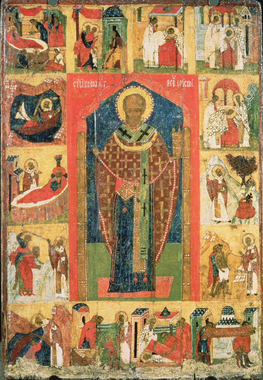 Moshajski Szent Miklós élete jeleneteivel (tempera a panelen) alkotó: Russian School