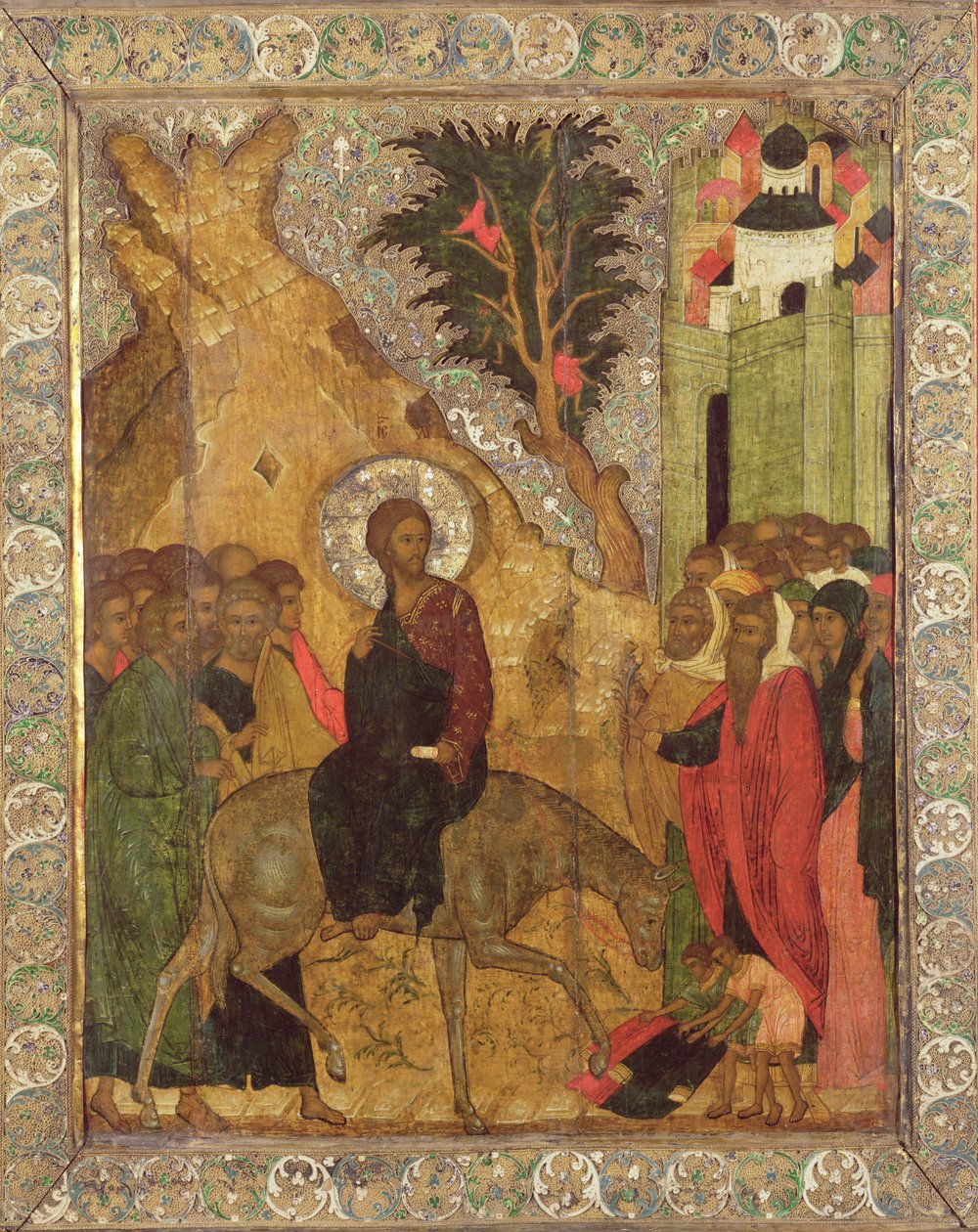 Belépés Jeruzsálembe, Moszkvai Iskola (tempera a panelen) alkotó: Russian School