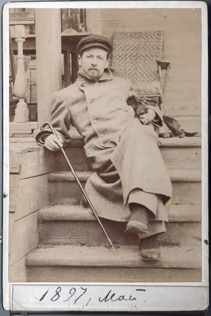 Anton Csehov portréja Herdog Hinával 1896 májusában a Melikhovban, T. Chekhov Estate (albumfotó) alkotó: Russian Photographer