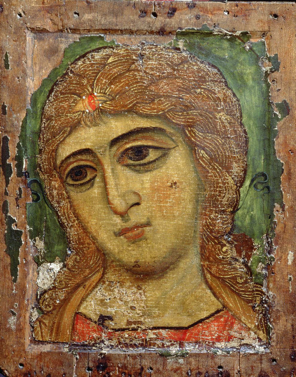 Gábriel arkangyal (aranyhajú angyal) orosz ikon, 12. század (tojástempera a panelen) alkotó: Russian School