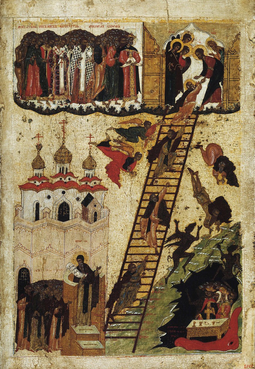 Climacus Szent János mennyei létrája (tempera a panelen) alkotó: Russian School