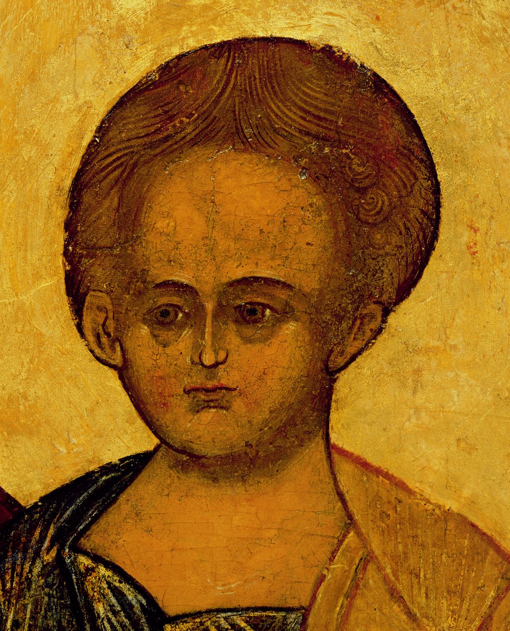 Krisztus fejét ábrázoló ikon, 1550 körül (tempera és aranylevél a panelen) (314500 részlet) alkotó: Russian School