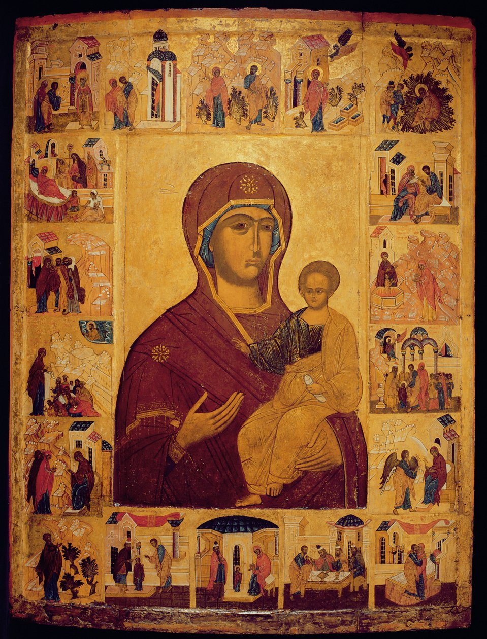 A Szűzet és a Gyermeket ábrázoló ikon (tempera és aranylevél a panelen) alkotó: Russian School