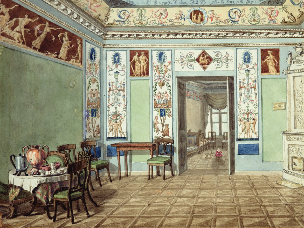 Neoklasszikus etruszk reggelizőterem, 1820 (wc papíron) alkotó: Russian School