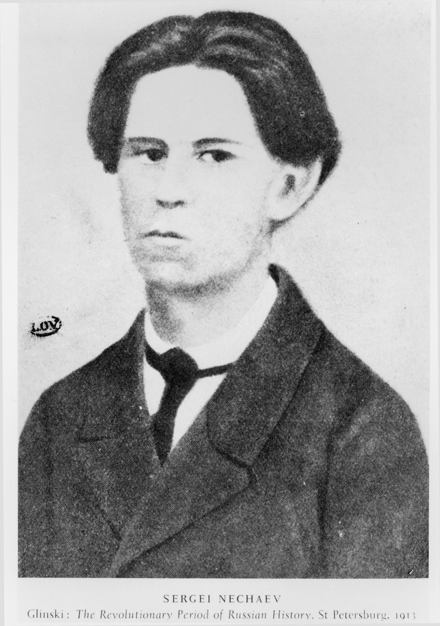Szergej Nyecsaev (1847-82) portréja, illusztrációja az orosz történelem forradalmi időszakából, Glinskitől, Szentpétervár, 1913 alkotó: Russian School