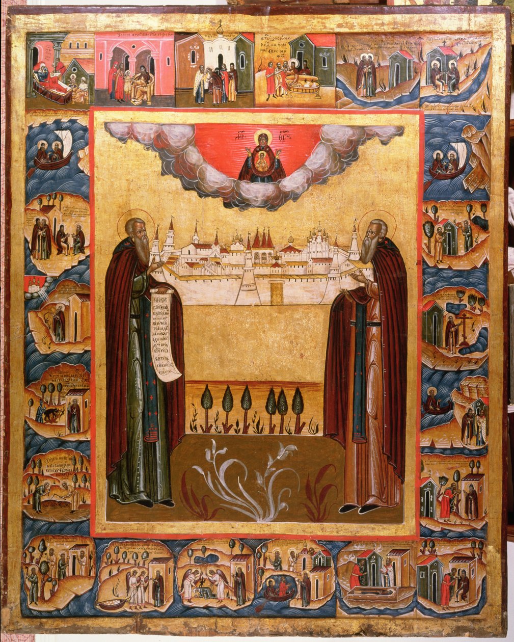 Szolovecki Szent Zosimus és Sabbatheus életük jeleneteivel, 18. század (tempera a táblán) alkotó: Russian School