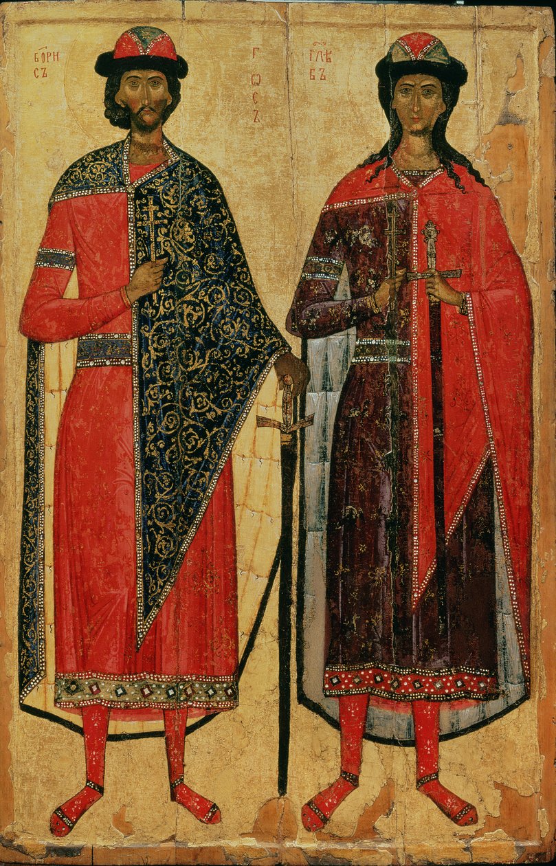 Szent Borisz és Szent Gleb, orosz ikon, Moszkvai Iskola, 14. század (tempera a táblán) alkotó: Russian School