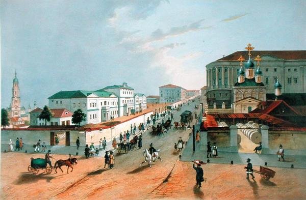 A moszkvai császári postahivatal, A. Muller metszete, 1840-es évek alkotó: Russian School