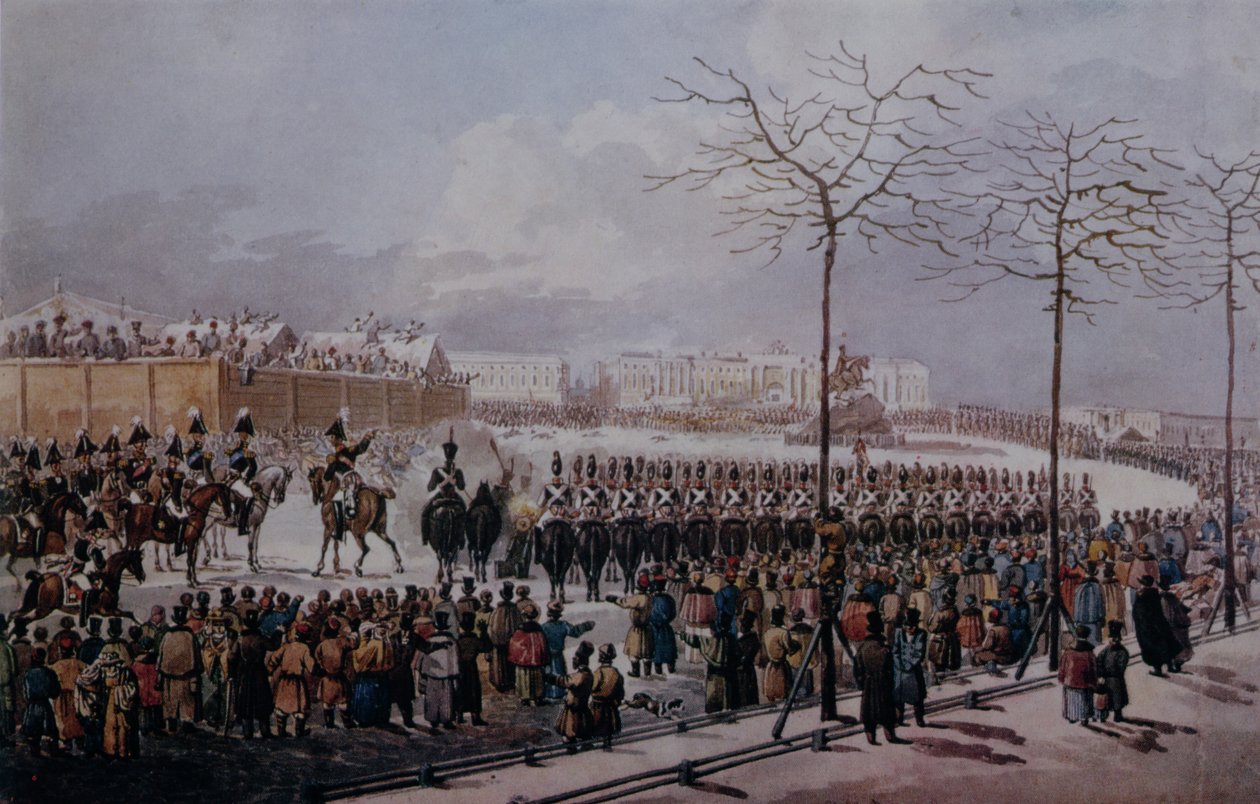A dekabristák felkelése a Szenátus téren, Szentpéterváron, 1825. december 14-én (wc papíron) alkotó: Russian School