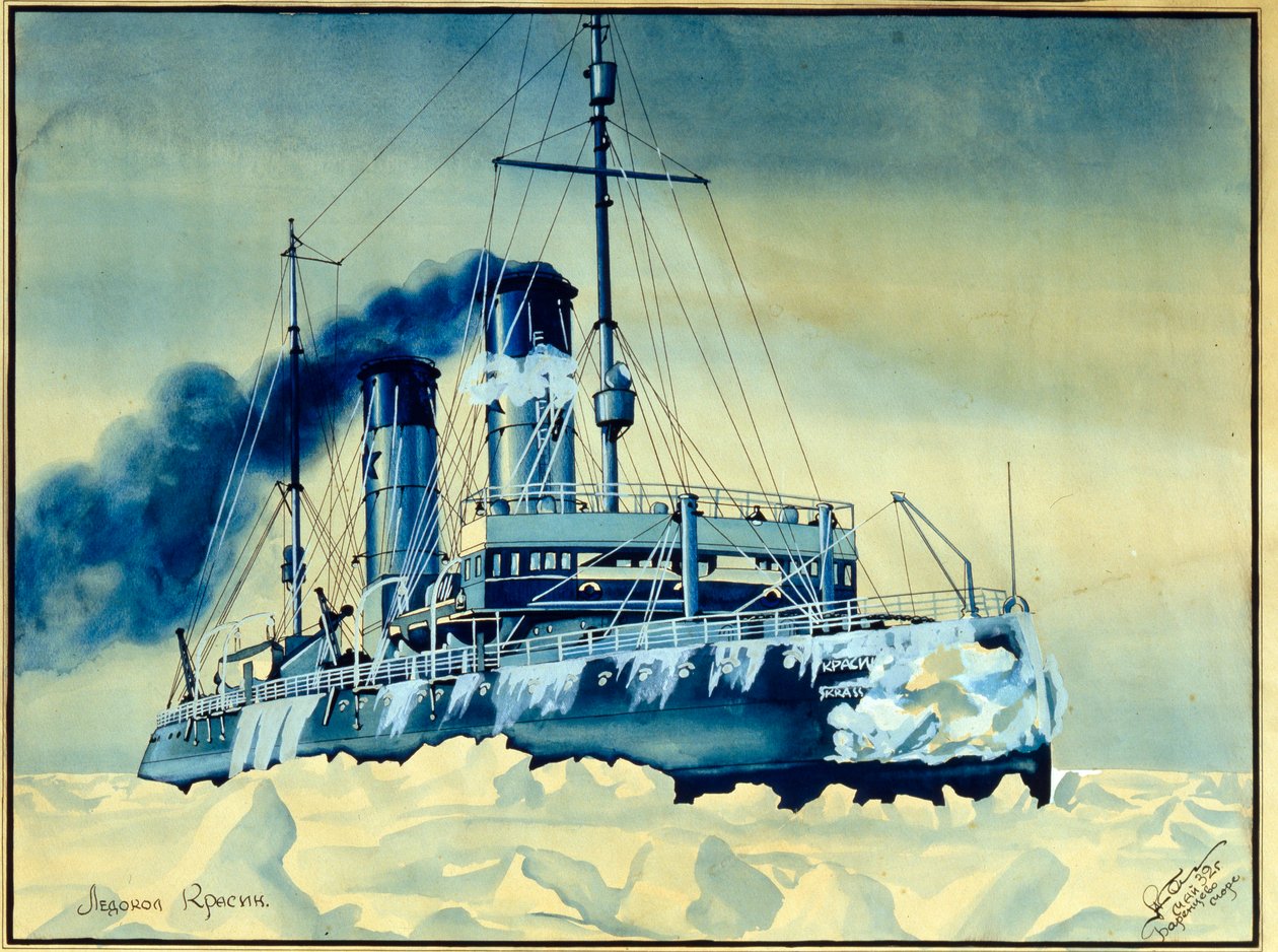 A krasini jégszél a jégtömbök között a Barents-tengerben (Jeges-tenger) alkotó: Russian School