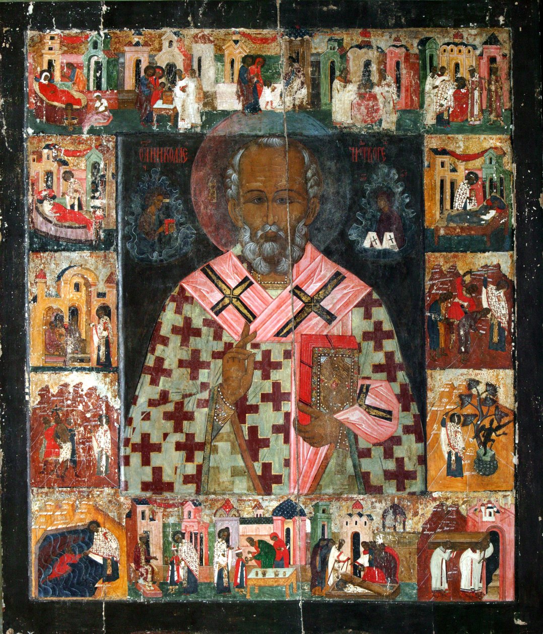 Szent Miklós élete jeleneteivel, 16. század. alkotó: Russian icon.
