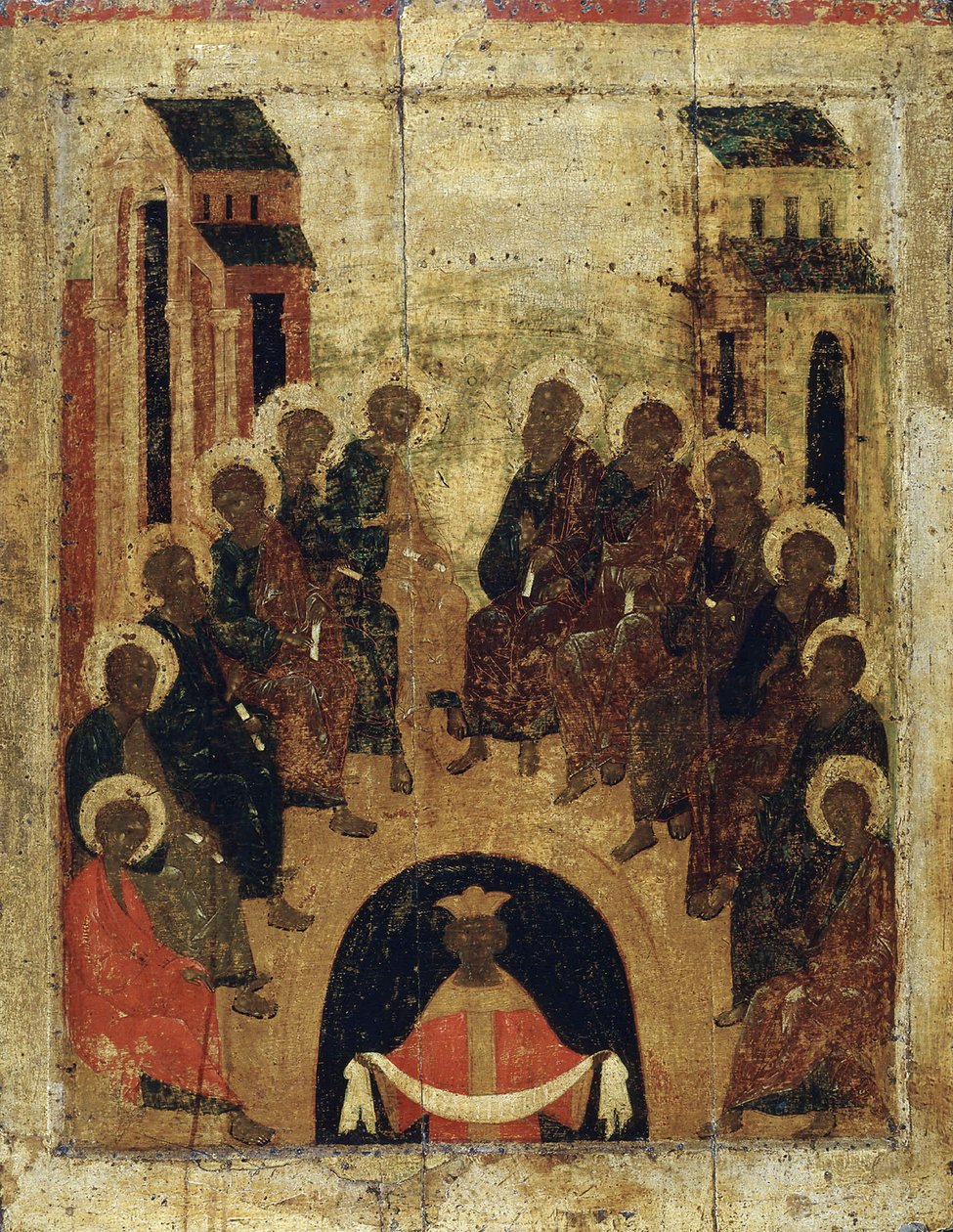 A Szentlélek leszállása az apostolokra, 1410. alkotó: Russian icon.
