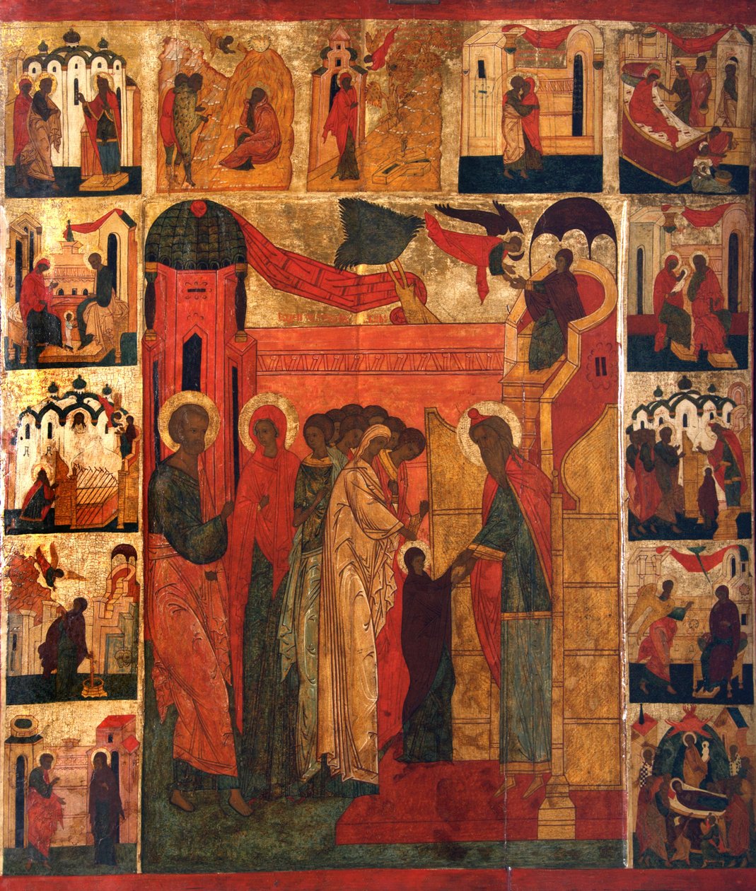 A Legszentebb Theotokos belépése a templomba, 16. század. alkotó: Russian icon.
