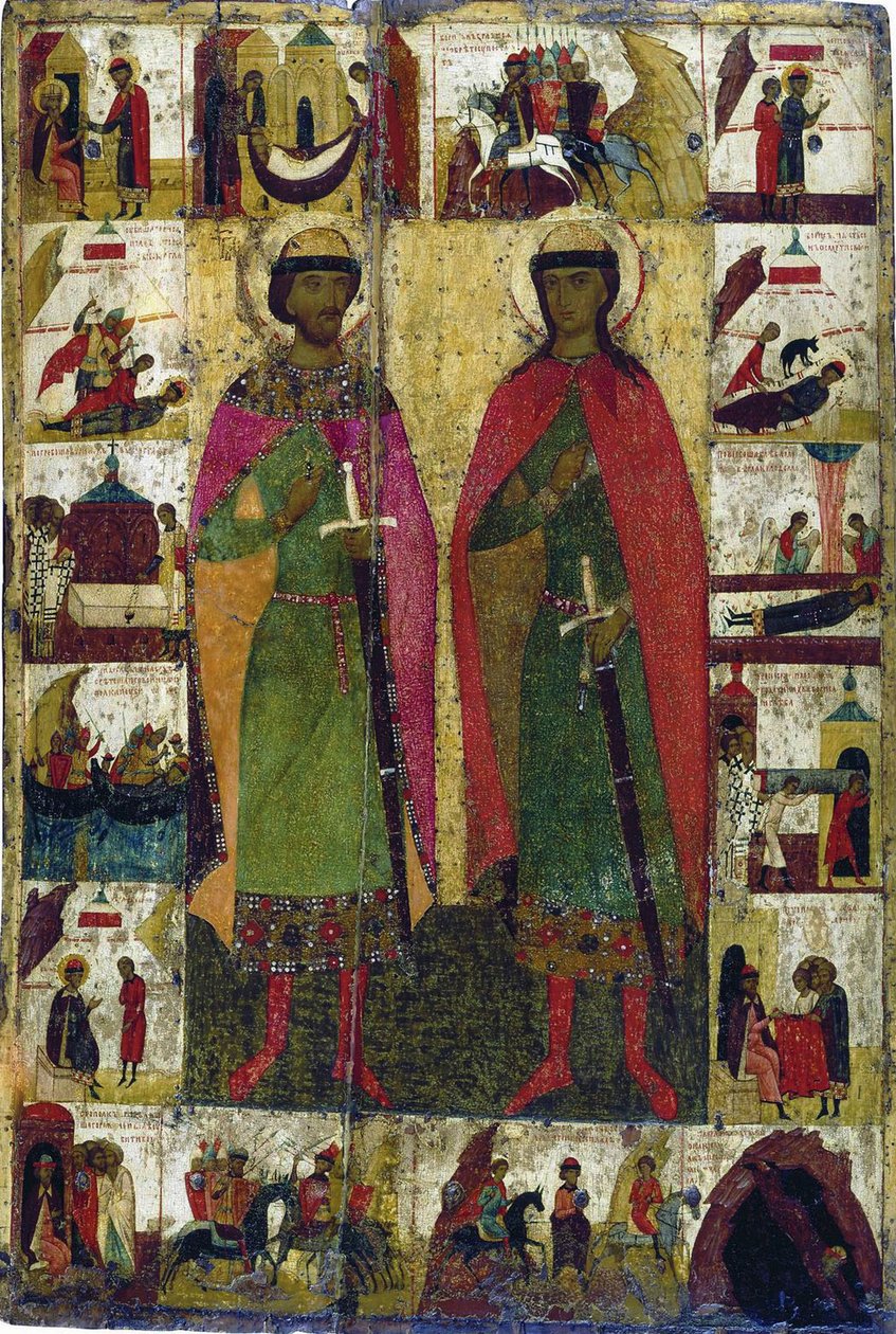 Borisz és Gleb szentek, 14. század. alkotó: Russian icon.