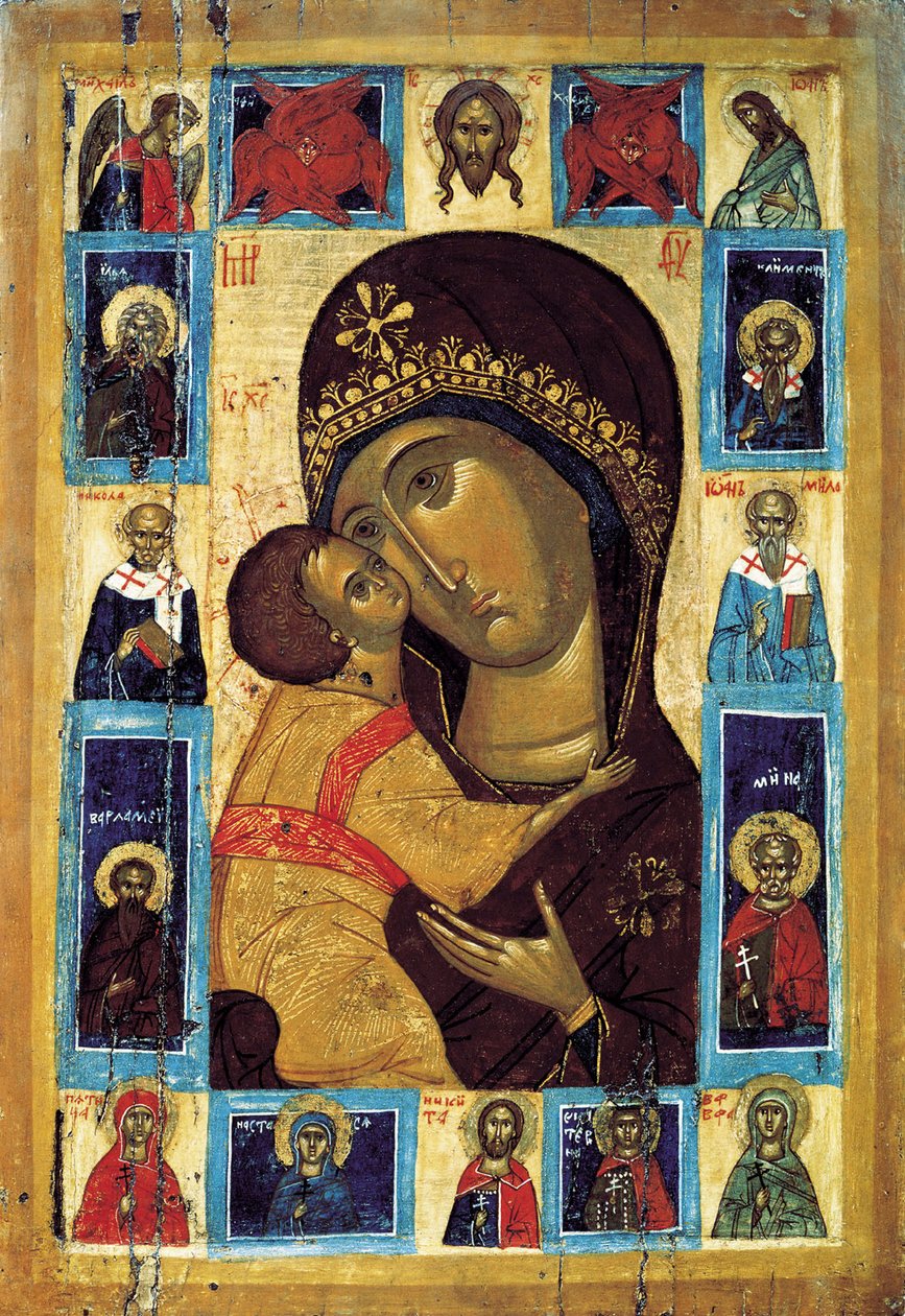 Szűz Eleusza válogatott szentekkel, 16. század eleje. alkotó: Russian icon.