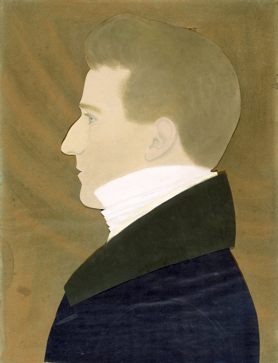 Joseph Addison Denny portréja (pasztell, szén és színes papírkollázs kék szőtt papíron) alkotó: Ruth Henshaw Bascom