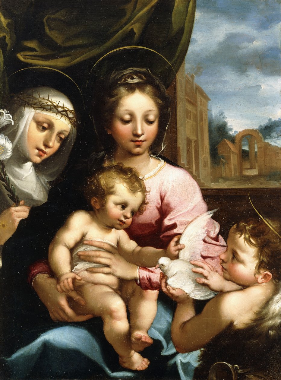 A Madonna és a gyermek Keresztelő Szent János csecsemővel és Sienai Szent Katalinnal, 1597-1612 alkotó: Rutilio Manetti