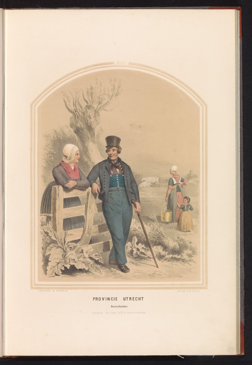 Bunschoten hagyományos viselete Utrechtben, 1857 Utrecht tartomány. Bunschooten / XXI (cím a tárgyon) alkotó: Ruurt de Vries
