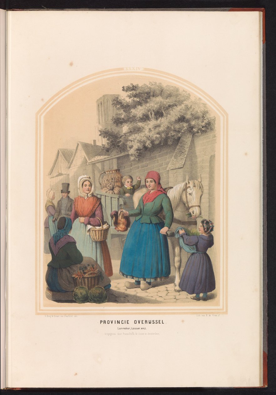 Lonneker és Losser hagyományos viselete Overijsselben, 1857 Overijssel tartomány. Lonneker, Losser stb. / XXXIV (cím az objektumon) alkotó: Ruurt de Vries