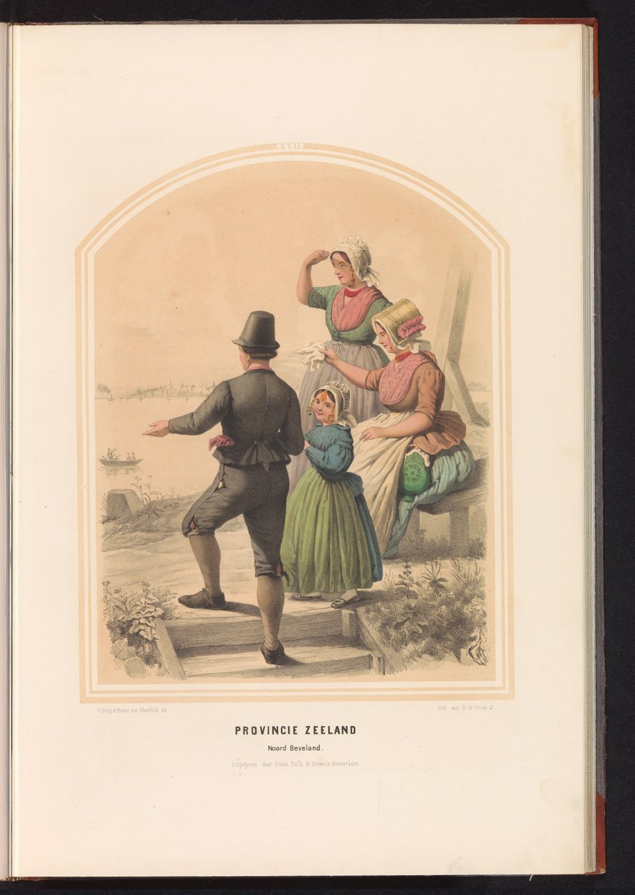 Noord-Beveland hagyományos viselete Zeelandban, 1857 Zeeland tartomány. Noord Beveland / XVII (cím a tárgyon) alkotó: Ruurt de Vries