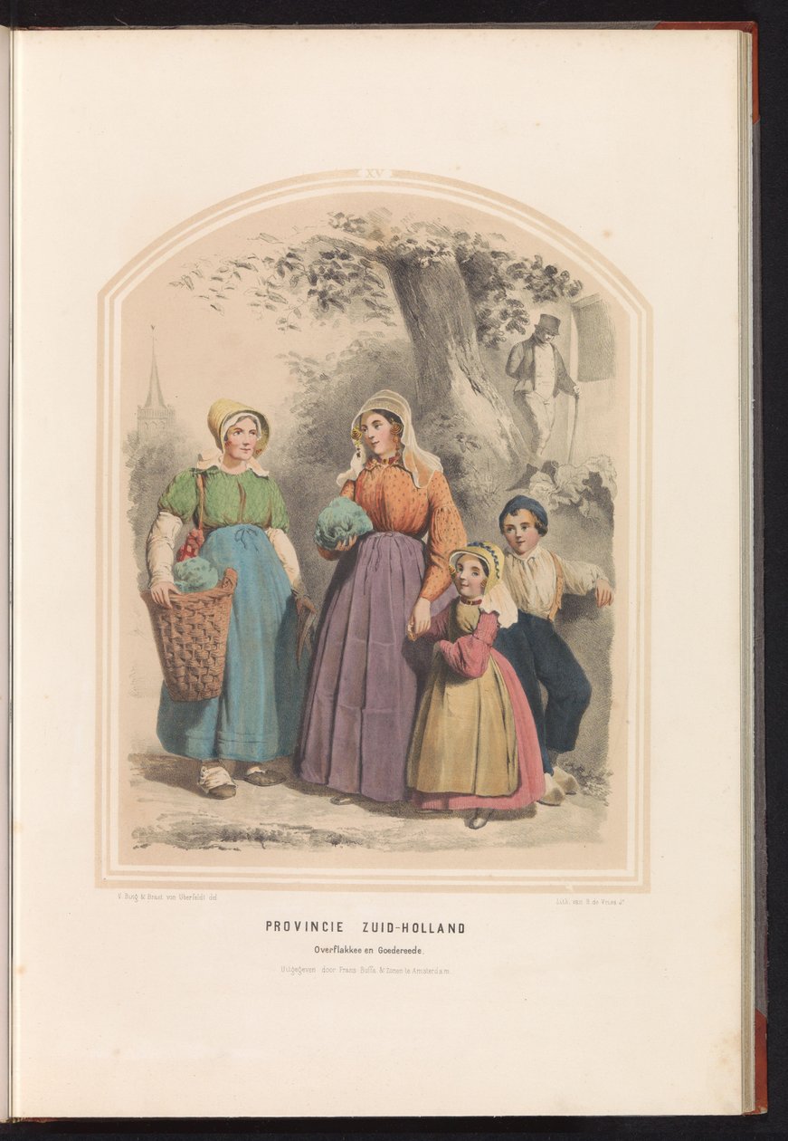 Overflakkee és Goedereede hagyományos viselete Dél-Hollandiában, 1857 Dél-Hollandia tartomány Overflakkee és Goedereede / XV (cím a tárgyon) alkotó: Ruurt de Vries