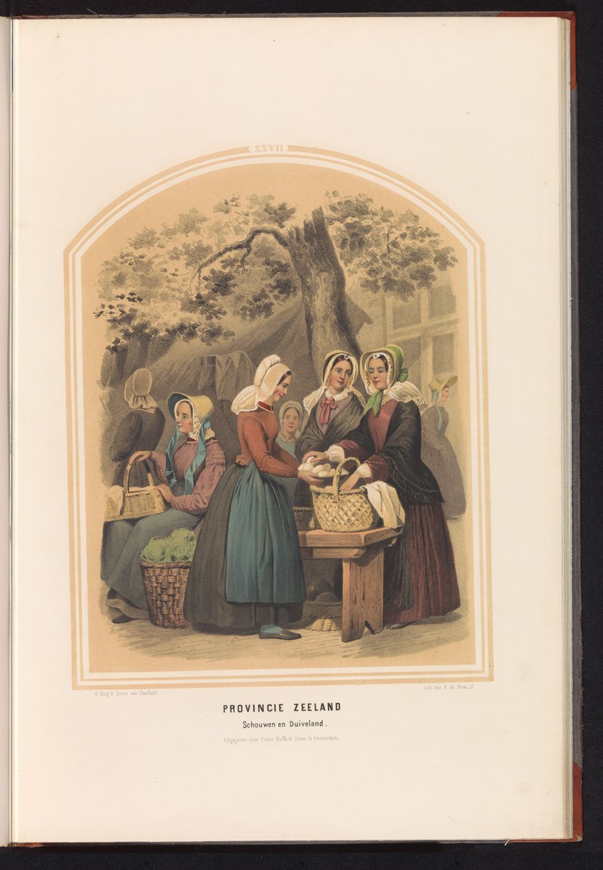 Schouwen és Duiveland hagyományos viselete Zeelandban, 1857 Zeeland tartomány. Schouwen en Duiveland / XXVII (cím a tárgyon) alkotó: Ruurt de Vries