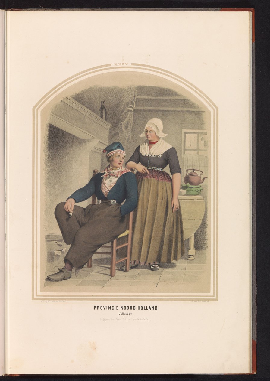 Volendam hagyományos viselete Észak-Hollandiában, 1857 Észak-Hollandia tartomány. Vollendam / XXXV (cím az objektumon) alkotó: Ruurt de Vries