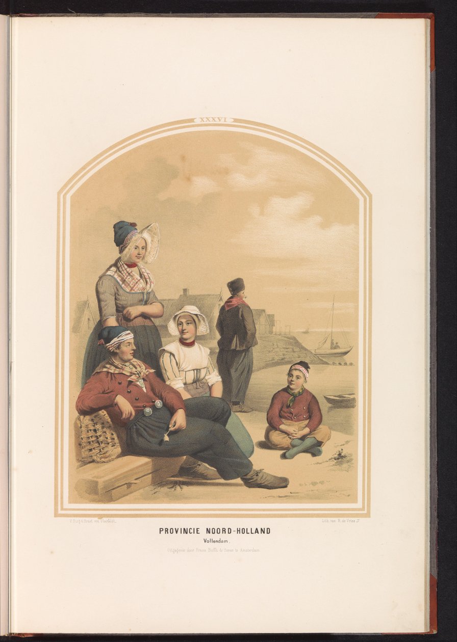 Volendam hagyományos viselete Észak-Hollandiában, 1857 Észak-Hollandia tartomány. Vollendam / XXXVI (cím a tárgyon) alkotó: Ruurt de Vries