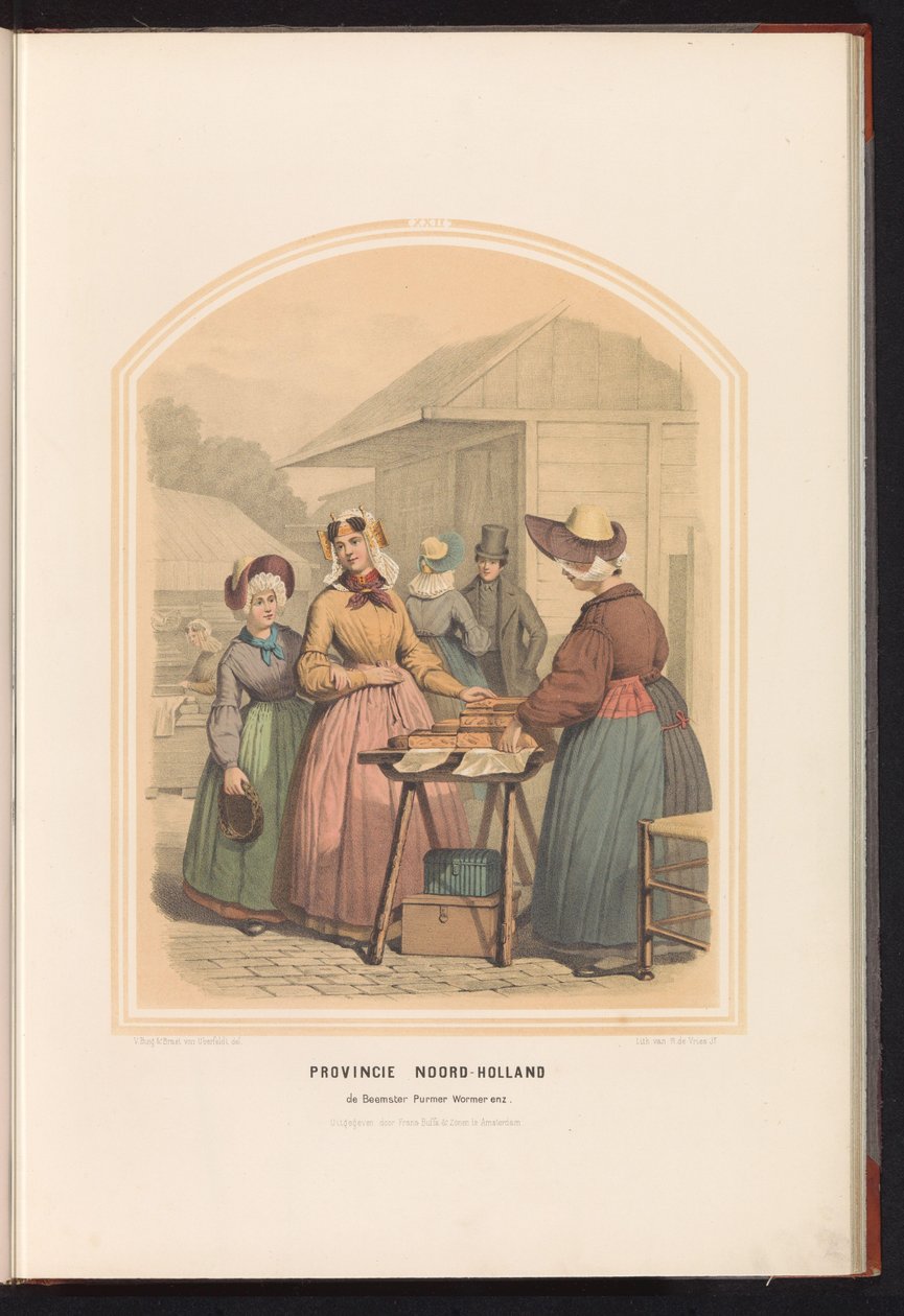 A Beemster, Purmer és Wormer hagyományos viselete Észak-Hollandiában, 1857 Észak-Hollandia tartomány. de Beemster Purmer Wormer stb. / XXII (cím a tárgyon) alkotó: Ruurt de Vries