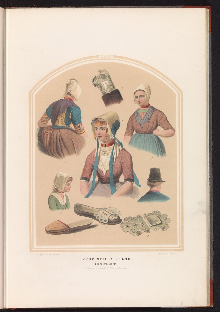 Hagyományos viselet a zeelandi Walcheren szigetről, 1857 Zeeland tartomány. Walcheren-sziget / XXXI (cím a tárgyon) alkotó: Ruurt de Vries