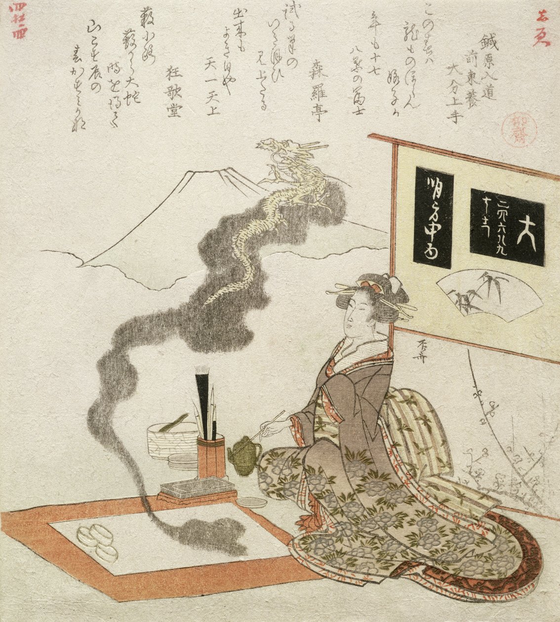 Az újév első festményéről előbukkanó sárkány, 1820 (fametszet) alkotó: Ryuryukyo Shinsai