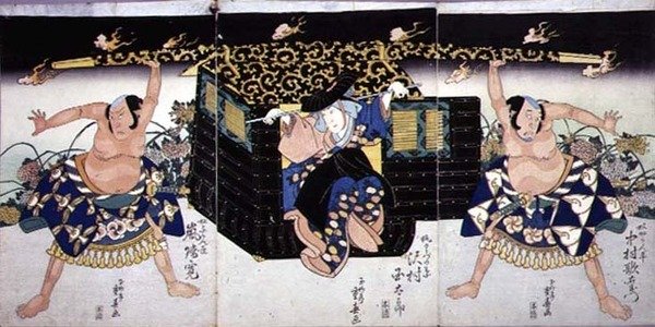 Jelenet az „Ashiya doman ouchi kagami” című kabuki-darab 4. felvonásából alkotó: Ryusai Shigeharu