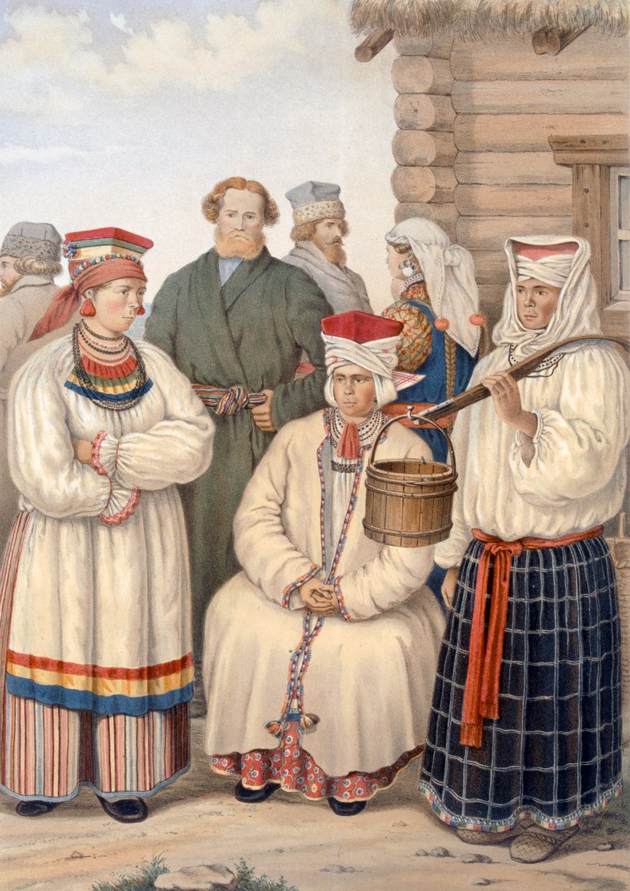 Jeles polgárok családjának téli viselete, Voronege kerület, 1840 körül alkotó: S. Pavloff