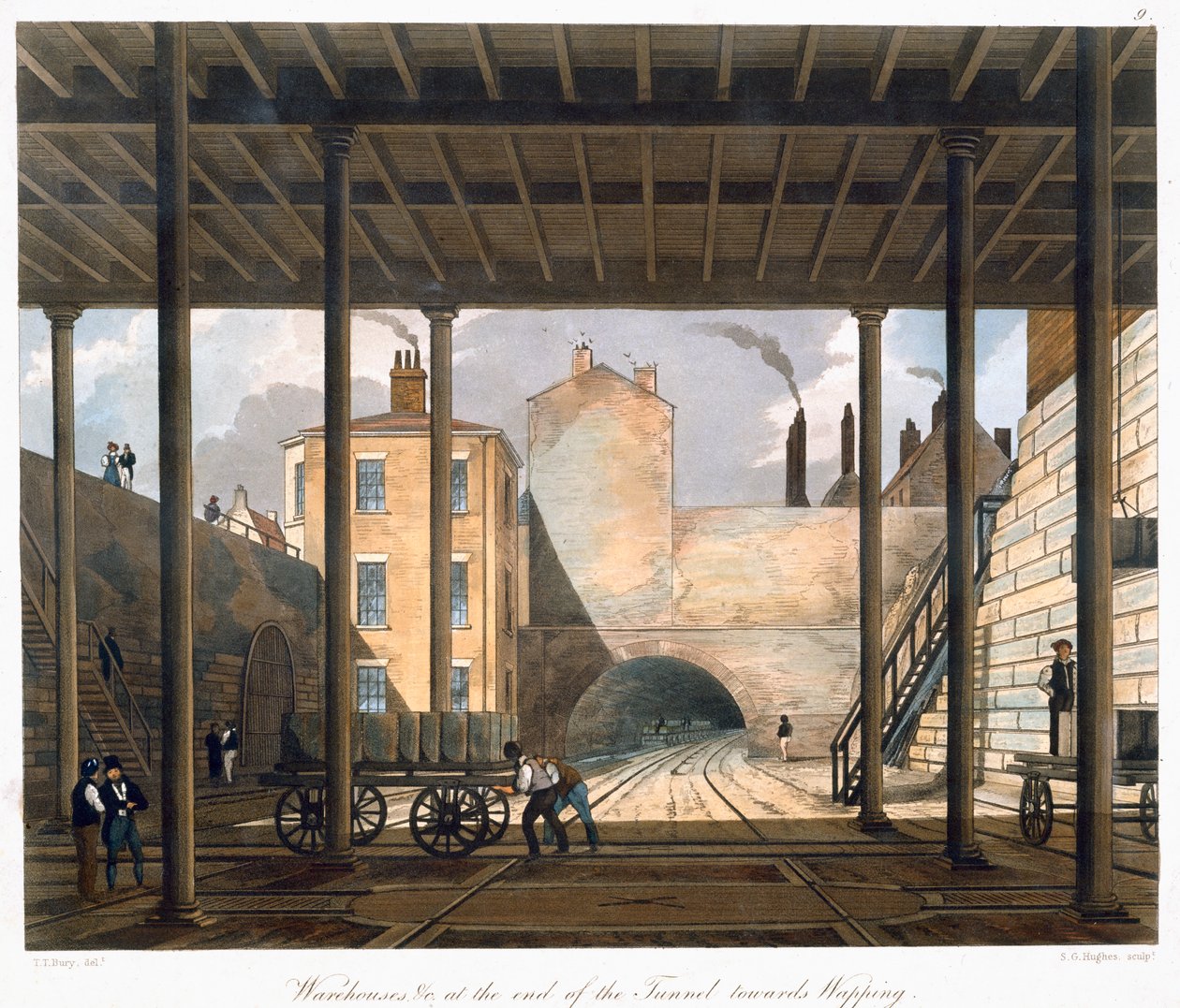 "Raktárak stb. a Wapping felé vezető alagút végén", Liverpool, 1832-1833 alkotó: SG Hughes