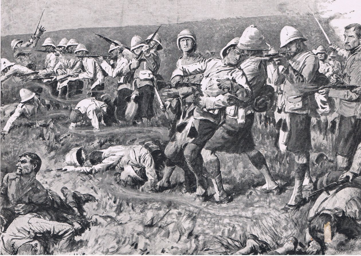Majuba Hill, 1881. február 27. (1. búr háború), illusztráció a brit szárazföldi és tengeri csatákból, 1915 alkotó: S. Begg