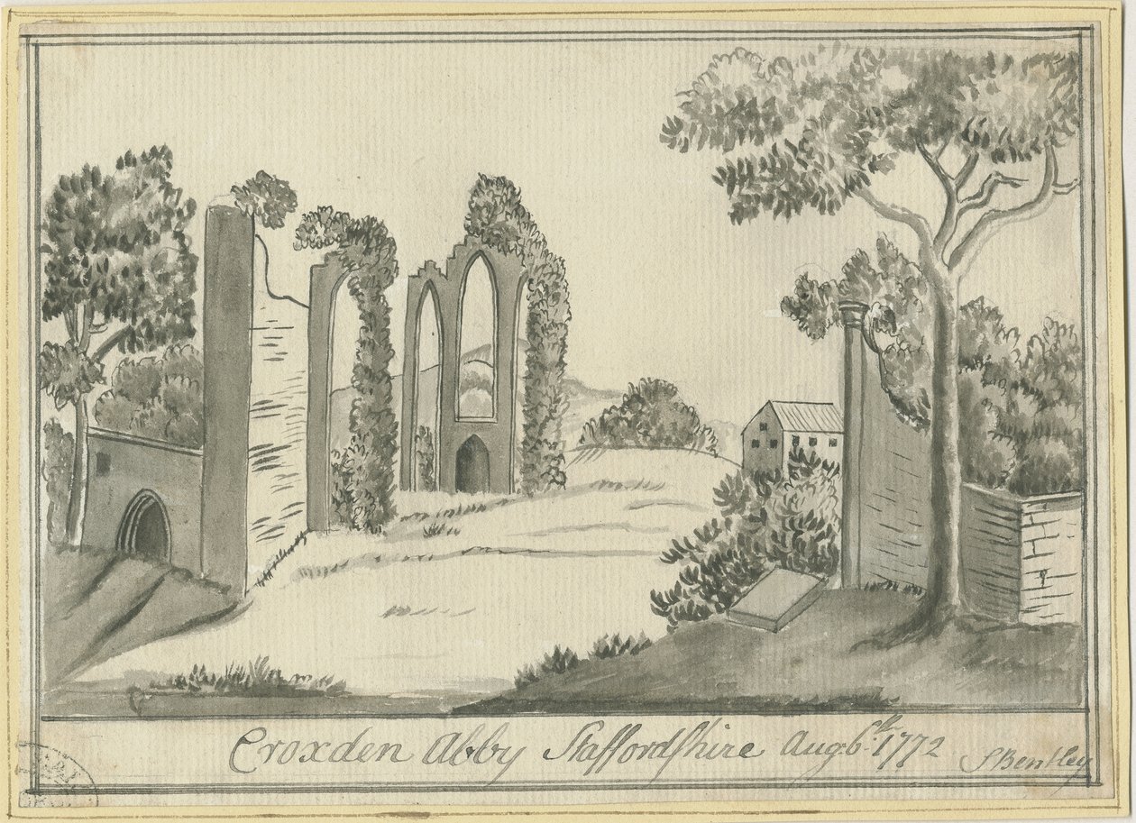 Croxden Abbey: szépia rajz, 1772. augusztus 6. (rajz) alkotó: S Bentley