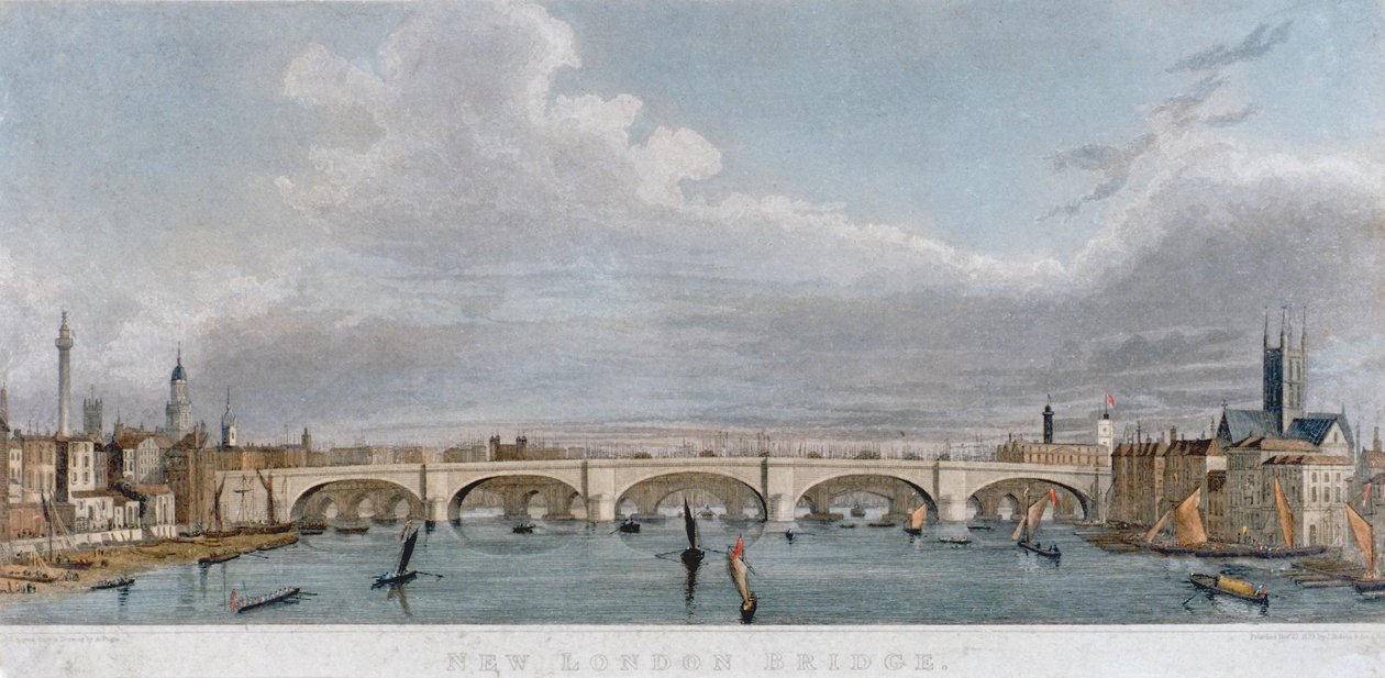Kilátás a London Bridge-re nyugatról hajókkal a Temzén, 1829 alkotó: S Rogers