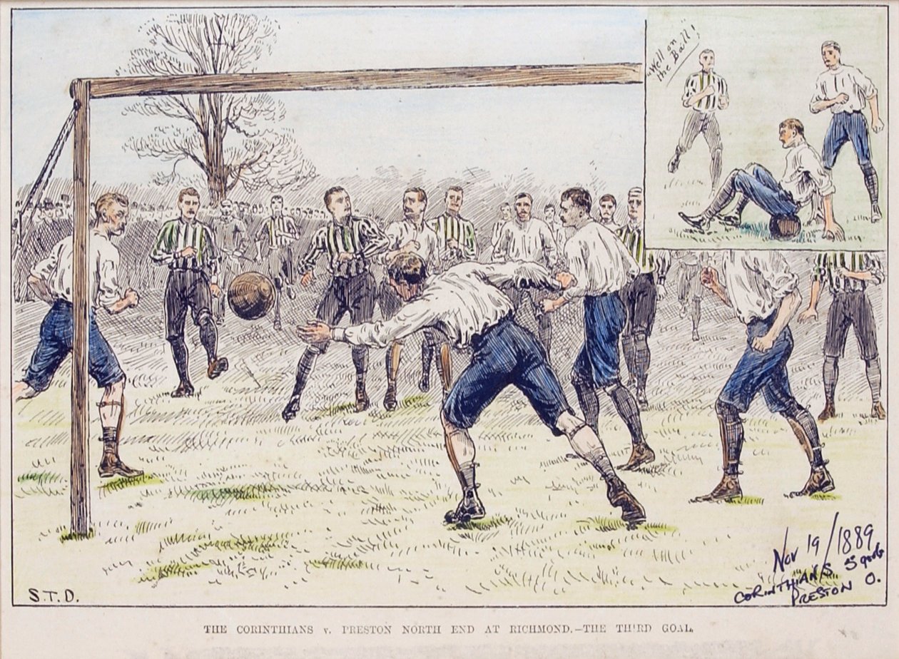 A Corinthians vs. Preston North End Richmondban – A harmadik gól a „The Illustrated Sporting and Dramatic News”-ból alkotó: S. T. Dadd